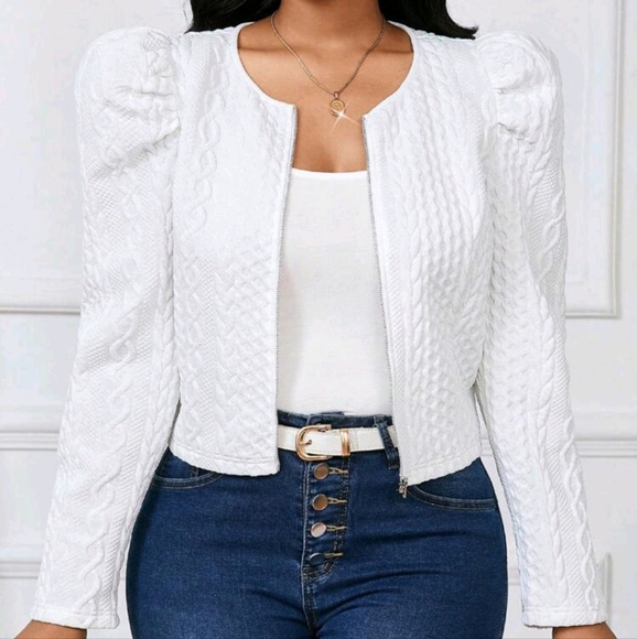 Women Plain Color Front Zipper Long Sleeve Top, Casual Everyday Wear - Picture 2 of 3